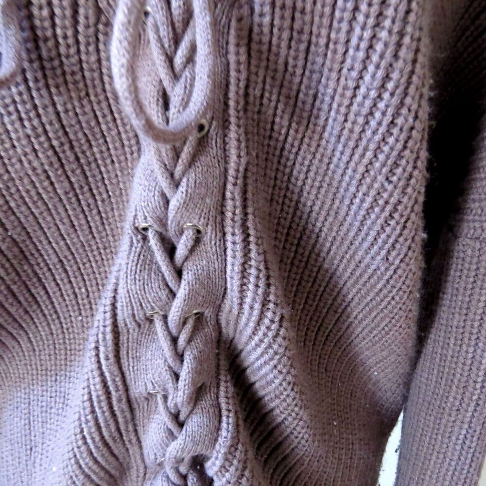 Charlotte Russe Lace-up Back Sweater V-Neck Dusty Mauve M Boho GUC - Picture 5 of 9